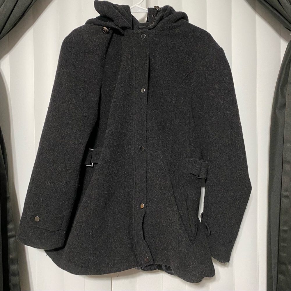 St Johns Bay Womens Coat Black Petite Large Double Breasted Pea Coat